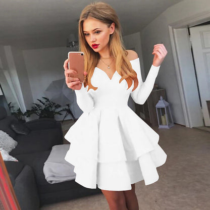 Women‘s Party Dress White Dress Black Red White Long Sleeve Pure Color Pleated Winter Fall Autumn Off Shoulder Party Winter Dress 2023 S M L XL XXL