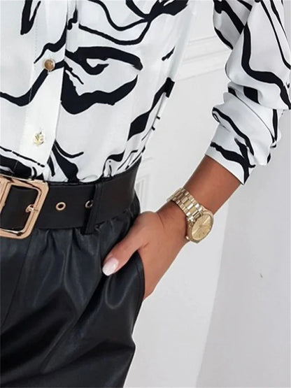 Women's Shirt Blouse Graphic Casual Button Print White Long Sleeve Elegant Fashion Daily Shirt Collar Fall & Winter