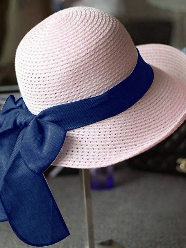Women's Hat Straw Hat Sun Hat Purple Pink Camel Outdoor Street Dailywear Braided Bow Pure Color Portable Sun Protection Comfort - LuckyFash™