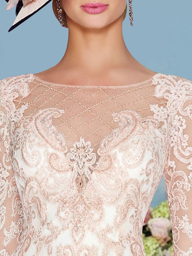 Two Piece Sheath / Column Mother of the Bride Dress Formal Church Elegant Jewel Neck Knee Length Chiffon Lace 3/4 Length Sleeve Wrap Included Jacket Dresses with Beading Appliques 2023 - LuckyFash™