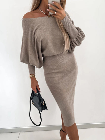 Women's Sweater Dress Jumper Dress Casual Dress Midi Dress Knitwear Fashion Streetwear Street Daily Going out Weekend Crew Neck Long Sleeve Ruched 2023 Regular Fit Black Khaki Gray S M L XL XXL 3XL