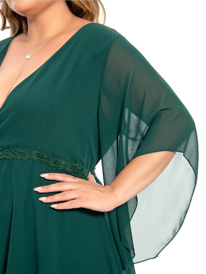 Women‘s Plus Size Curve Casual Dress Swing Dress Plain Long Dress Maxi Dress 3/4 Length Sleeve Layered V Neck Basic Outdoor Dark Green Summer Spring Wedding Guest Dress