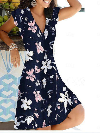 Women's V Neck Flutter Sleeve Mini Dress Short Sleeve Summer Spring