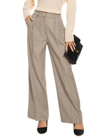 Women's Dress Pants Polyester Solid Color Light Blue Ivory white Elegant High Waist Full Length Office Street Fall Winter