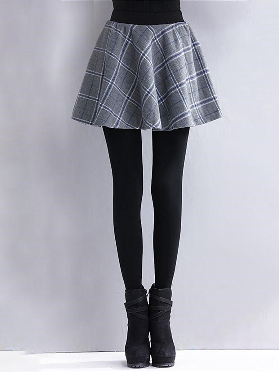 Women's Skort Polyester Plaid Plaid gray Checkered black Fashion High Waist Full Length Valentine's Day Street Fall Winter