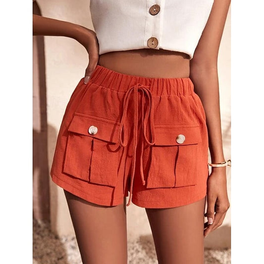 Women's Shorts Polyester Plain Black Army Green Casual Daily Short Going out Weekend Summer