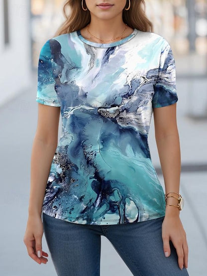 Women's T shirt Tee Bird Daily Weekend Print Blue Short Sleeve Fashion Crew Neck Summer