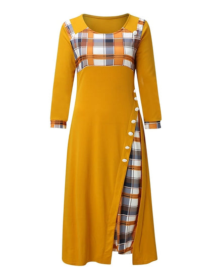 Women's Work Dress Swing Dress Plaid Dress Midi Dress Black Yellow Wine Half Sleeve Plaid Patchwork Summer Spring Crew Neck Modern Winter Dress Office Birthday 2023 S M L XL XXL 3XL 4XL 5XL - LuckyFash™