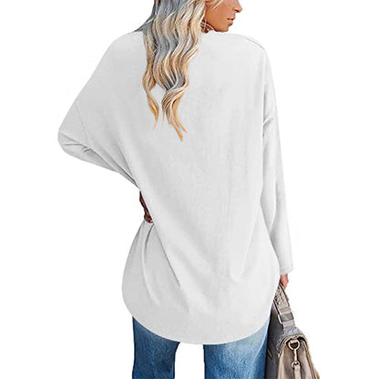 Women's T shirt Tee Cotton Plain Valentine's Day Casual Weekend White Long Sleeve Basic V Neck Fall & Winter