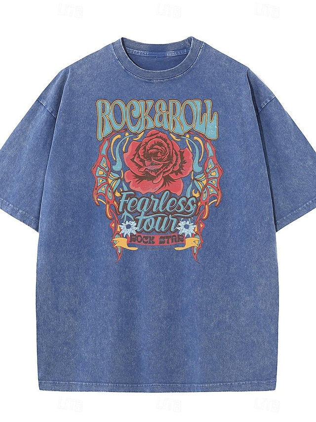 Women's T shirt Tee Acid Wash 100% Cotton Rose Wild Western Rock and Roll Coachella Fearless Daily Summer