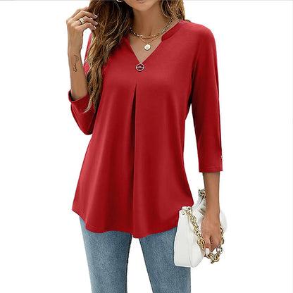 Women's Shirt Blouse Tunic Black White Pink Plain Flowing tunic 3/4 Length Sleeve Daily Weekend Streetwear Casual V Neck Regular S