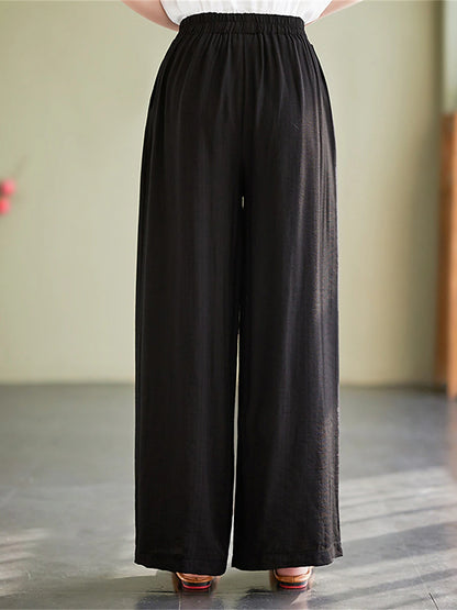 Women's Wide Leg Linen Cotton Blend Plain Black White Fashion High Waist Full Length Home Street Fall Winter