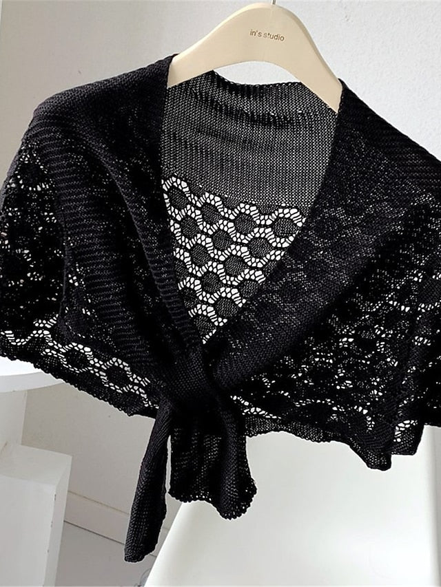 Women's Shrug Jumper Crochet Knit Cropped Hole Solid Color Open Front Shrugs Stylish Outdoor Daily Summer Spring Black White One-Size - LuckyFash™