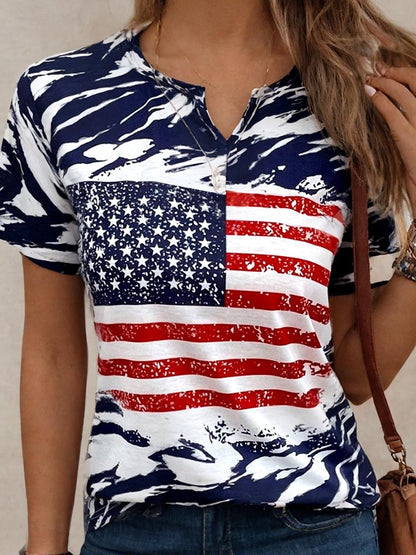 Women's T shirt Tee Flag USA Daily Independence Day Navy Blue Short Sleeve Stylish Crew Neck Summer