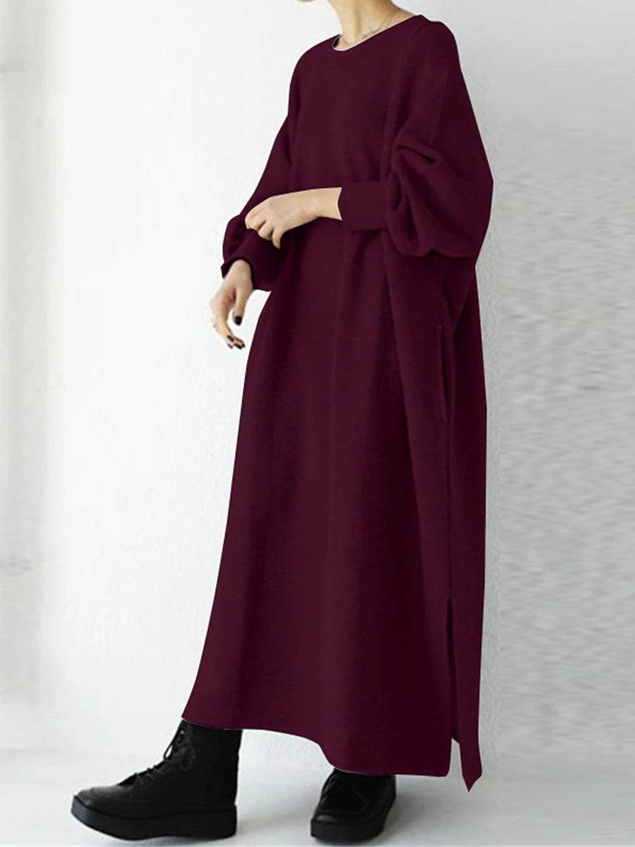 Women's Sweatshirt Dress Casual Dress Long Dress Maxi Dress Active Daily Outdoor Holiday Vacation Crew Neck Design Pure Color Loose Fit Black Wine Gray S M L XL XXL