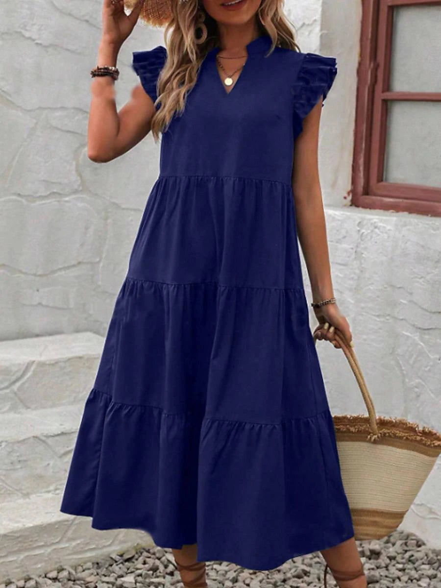 Women's White Dress Casual Dress Tank Dress Midi Dress Ruffle Date Vacation Streetwear Split Neck Sleeveless White Red Blue Color