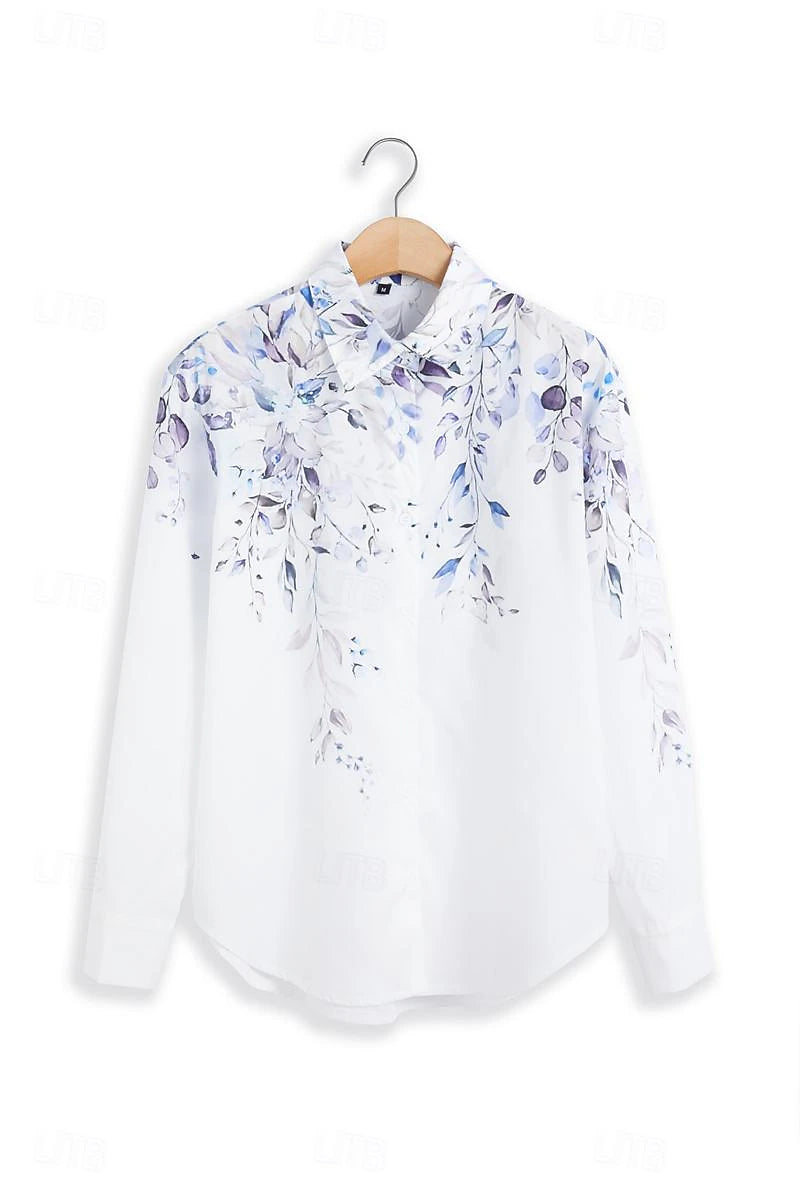 Women's Shirt Blouse Black White Purple Graphic Floral Button Print Long Sleeve Holiday Streetwear Elegant Casual Shirt Collar Regular Floral S