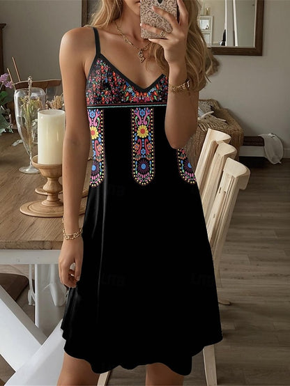 Women's Vintage Dress Casual Dress Slip Dress Floral Print Strap Mini Dress Vintage Ethnic Vacation Sleeveless Summer