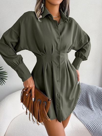 Women's Shirt Dress Plain Dress Mini Dress Button Vacation Streetwear Maxi Shirt Collar Long Sleeve White Blue Army Green Color