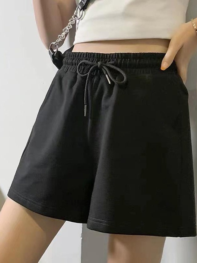 Women's Wide Leg Polyester Plain Black White Fashion Short Casual Weekend