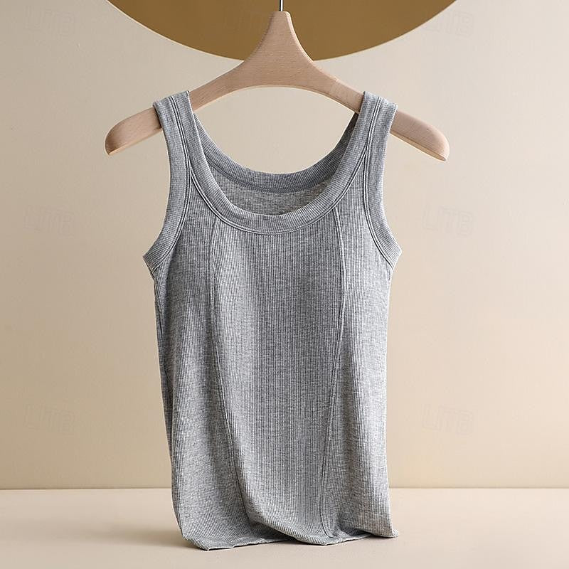 Women's Tank Top Plain Black Sleeveless Basic Crew Neck Summer