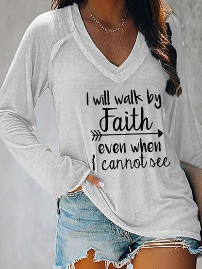 Women's T shirt Tee Text Valentine's Day Daily Weekend Print White Long Sleeve Basic V Neck Fall & Winter