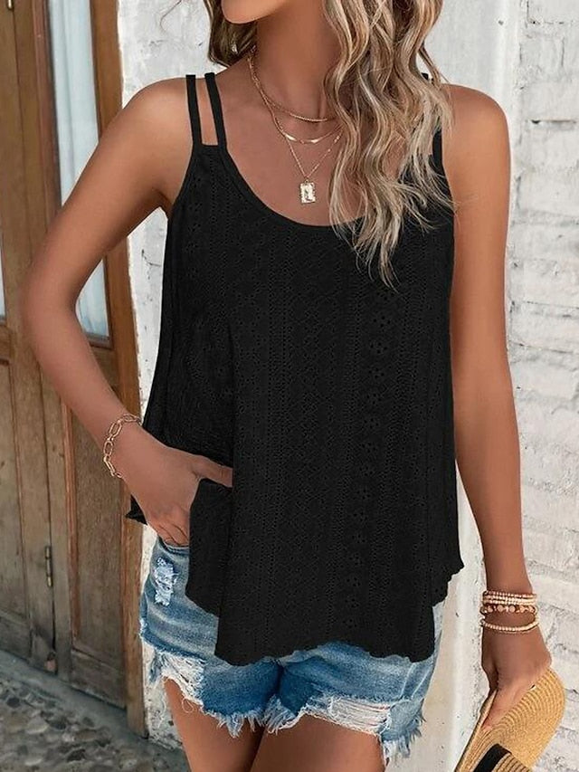 Women's Tank Top ArmyGreen Black White Plain Sleeveless Casual Basic Round Neck Regular S - LuckyFash™