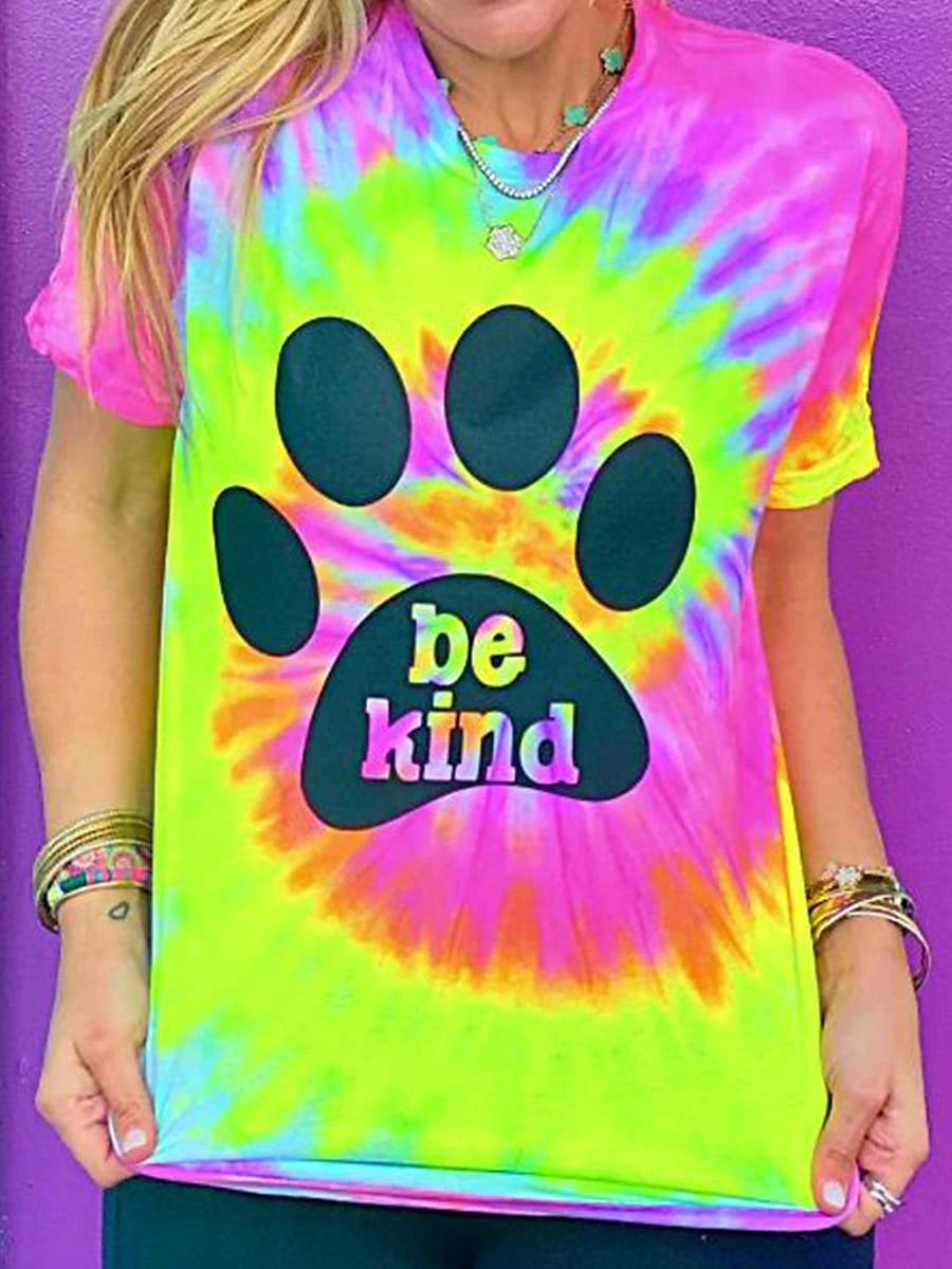 Women's T shirt Tee Tie Dye Vacation Pink Short Sleeve Hawaiian Stylish Crew Neck Be Kind Summer