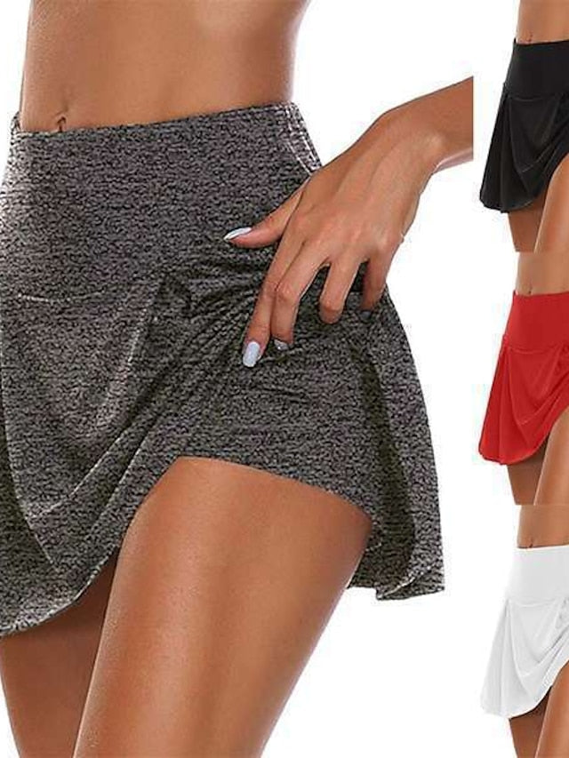 Women's Tennis Skirts Yoga Shorts Yoga Skirt 2 in 1 Seamless Quick Dry Lightweight Yoga Fitness Gym Workout Skort Bottoms Black White Red Plus Size Sports Activewear Stretchy Loose Fit - LuckyFash™