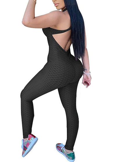Women's Onesie Workout Sets Scrunch Butt Open Back Bodysuit Romper Clothing Suit Black White Spandex Yoga Fitness Gym Workout Tummy Control Butt Lift Power Flex Sleeveless Sport Activewear High - LuckyFash™