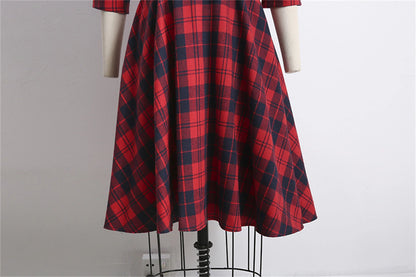 Women's Tartan Dress Swing Dress Plaid Dress Vintage Dress Green Red Long Sleeve Plaid Lace up Winter Fall Shirt Collar Mature Winter Dress Fall Dress 2022 S M L XL XXL