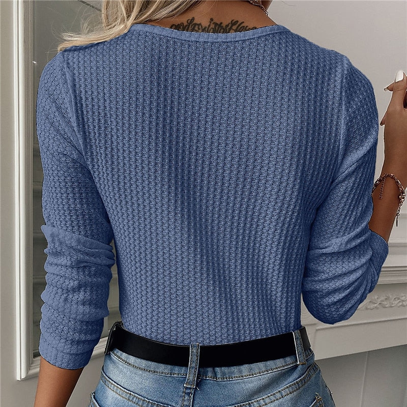 Women's Pullover Sweater Jumper Pullover Jumper V Neck Chunky Waffle Knit Cotton Knitted Thin Summer Spring Outdoor Daily Holiday Stylish Basic Casual Long Sleeve Pure Color Black White Blue S M L