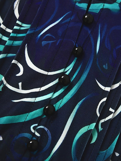 Women's Dress - Casual Dress Summer Dress Print Dress Stripe Ombre Pleated Print V Neck Midi Dress Fashion Classic Outdoor Daily 3/4 Length Sleeve Regular Fit Purple Green Dark Blue Summer Spring S M L XL XXL