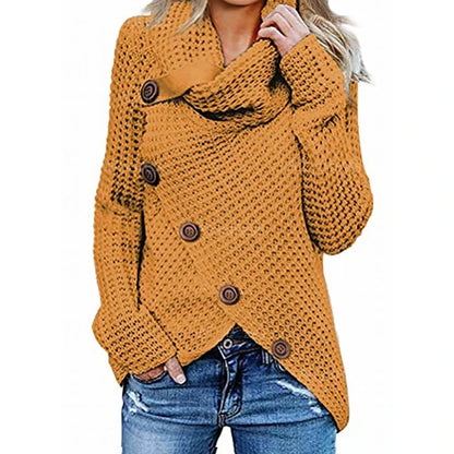 Women's Sweater Knitted Button Solid Color Casual Long Sleeve Regular Fit Sweater Cardigans Turtleneck Fall Winter Dark Yellow Green White