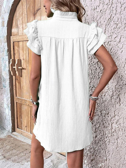 Women's White Dress Mini Dress Ruffle Vacation Streetwear Casual Split Neck Short Sleeve Black White Red Color