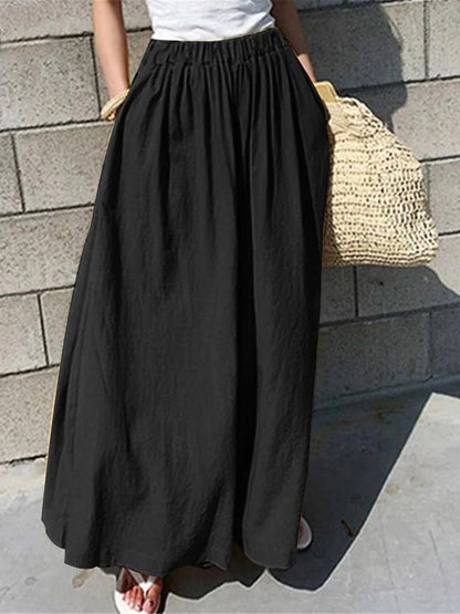 Women's Wide Leg Cotton Linen Plain Black Yellow Basic High Waist Long Daily Wear Vacation Summer Spring