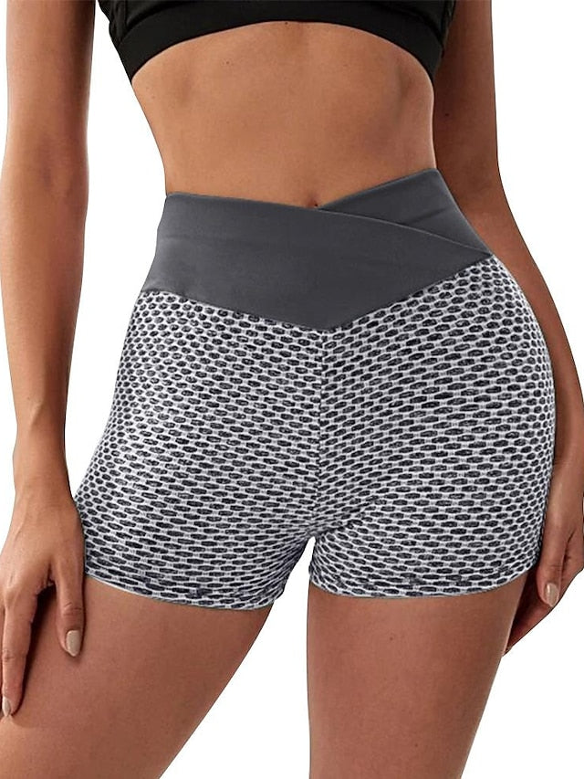 Women's Yoga Shorts Biker Shorts Criss Cross Butt Lift Yoga Fitness Running Shorts Black Red Blue Spandex Sports Activewear Stretchy - LuckyFash™