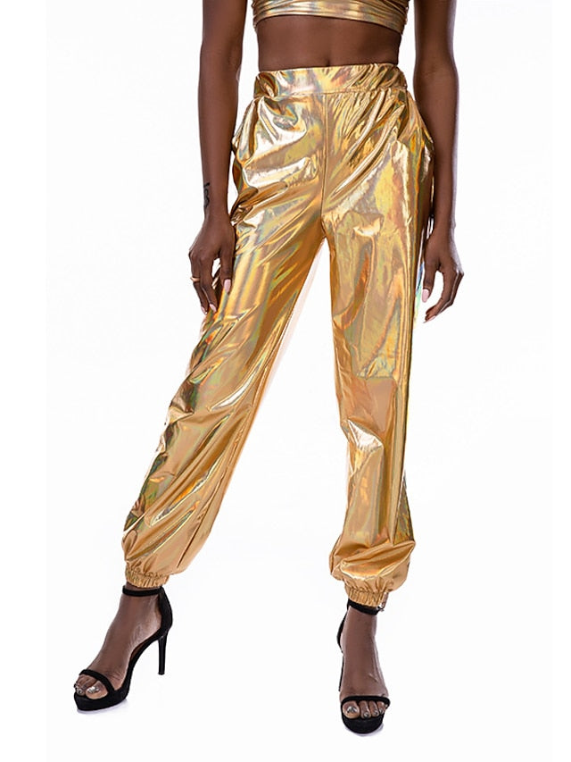 Women's Pants Cargo Pants Loose Pants Hip Hop Dance Costumes Spicy Girls Laser Holographic Shiny 1980s Silver Black Golden Pink Brown - LuckyFash™