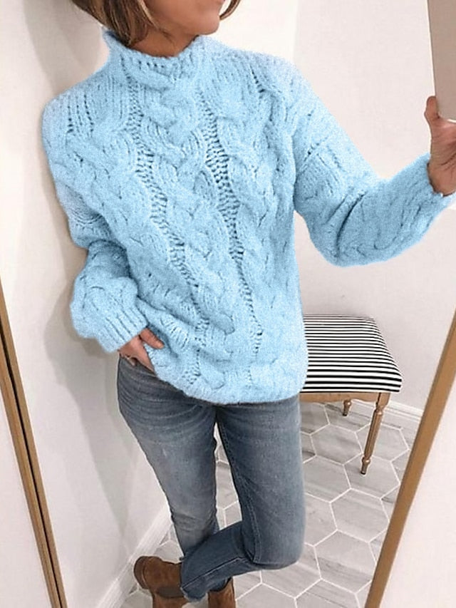 Women's Pullover Sweater Knitted Solid Color Basic Casual Chunky Long Sleeve Sweater Cardigans Turtleneck Fall Winter Yellow Blushing Pink Gray