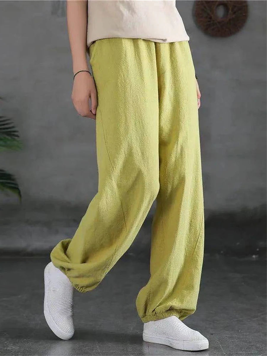 Women's Sweatpants Linen Cotton Blend Plain Light Yellow Black Vacation High Waist Full Length Street Daily Fall Winter