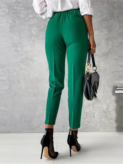 Women‘s Dress Work Pants Skinny Cropped Pants Ankle-Length Micro-elastic High Waist Fashion Streetwear Work Street Black Green S M Fall Winter