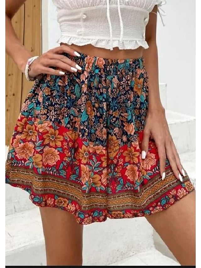 Women's Shorts Swing Red Vacation Holiday Weekend Short Comfort Floral S M L XL 2XL - LuckyFash™