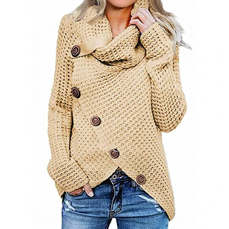 Women's Sweater Knitted Button Solid Color Casual Long Sleeve Regular Fit Sweater Cardigans Turtleneck Fall Winter Dark Yellow Green White