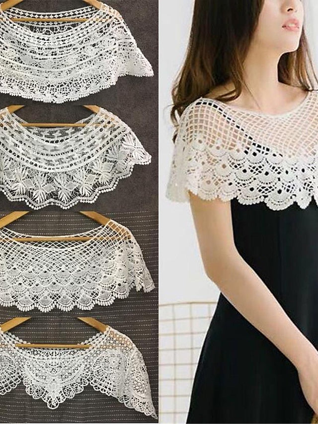 Women's Shrug Jumper Crochet Knit Cropped Lace Trims Hole Solid Color Crew Neck Stylish Elegant Outdoor Date Summer Spring Splash #shawl 980 Big leaf #shawl 988 21*9.5*10.5 - LuckyFash™