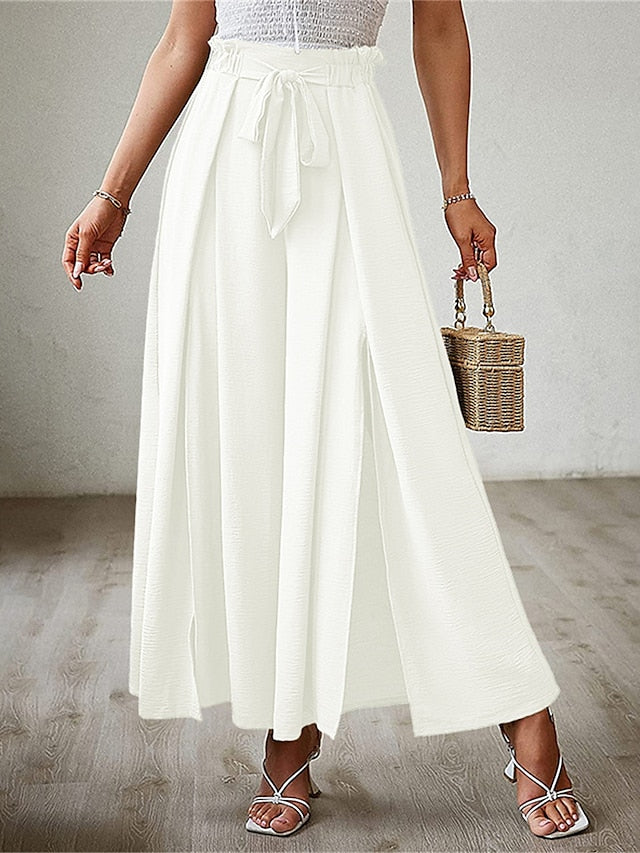 Women's Wide Leg Polyester Plain rice white Robin's Egg Blue Fashion High Waist Full Length Street Daily Fall Winter