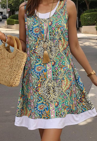 Women's Tank Dress Paisley Print Crew Neck Mini Dress Bohemia Vintage Vacation Sleeveless Summer