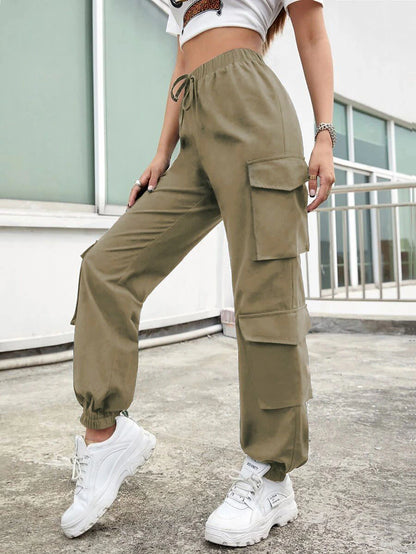 Women's Tactical Cargo Normal Polyester Plain Black Khaki Hip-Hop Mid Waist Ankle-Length Leisure Sports Weekend Summer Spring &  Fall