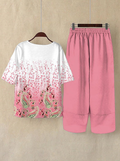 Women's Shirt Pants Sets Ombre Paisley Casual Daily Print Pink Short Sleeve