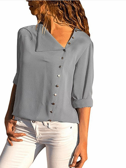 Women's Shirt Blouse Plain Weekend Easter Button Black Long Sleeve Streetwear Basic Shirt Collar Spring Fall