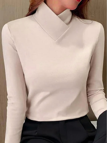 Women's T shirt Tee Plain Valentine's Day Daily Weekend Black Long Sleeve Fashion V Neck Fall & Winter